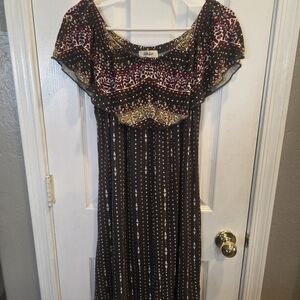 Style & Co. Black Midi Dress with Burgundy and Mustard Accents